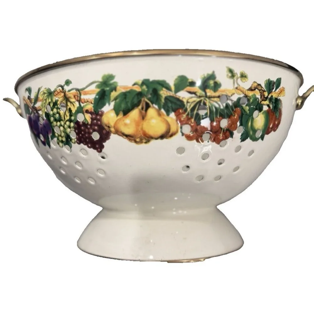 VTG Tabletops Unlimited Kensington Garden Porcelain Enamel 5 Qt Colander Straine